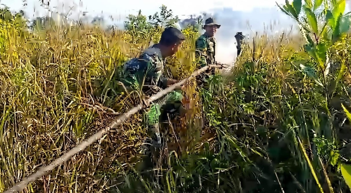TNI, Polri, Damkar dan Masyarakat Berhasil Padamkan Kebakaran Lahan di Nanga-Nanga Kendari